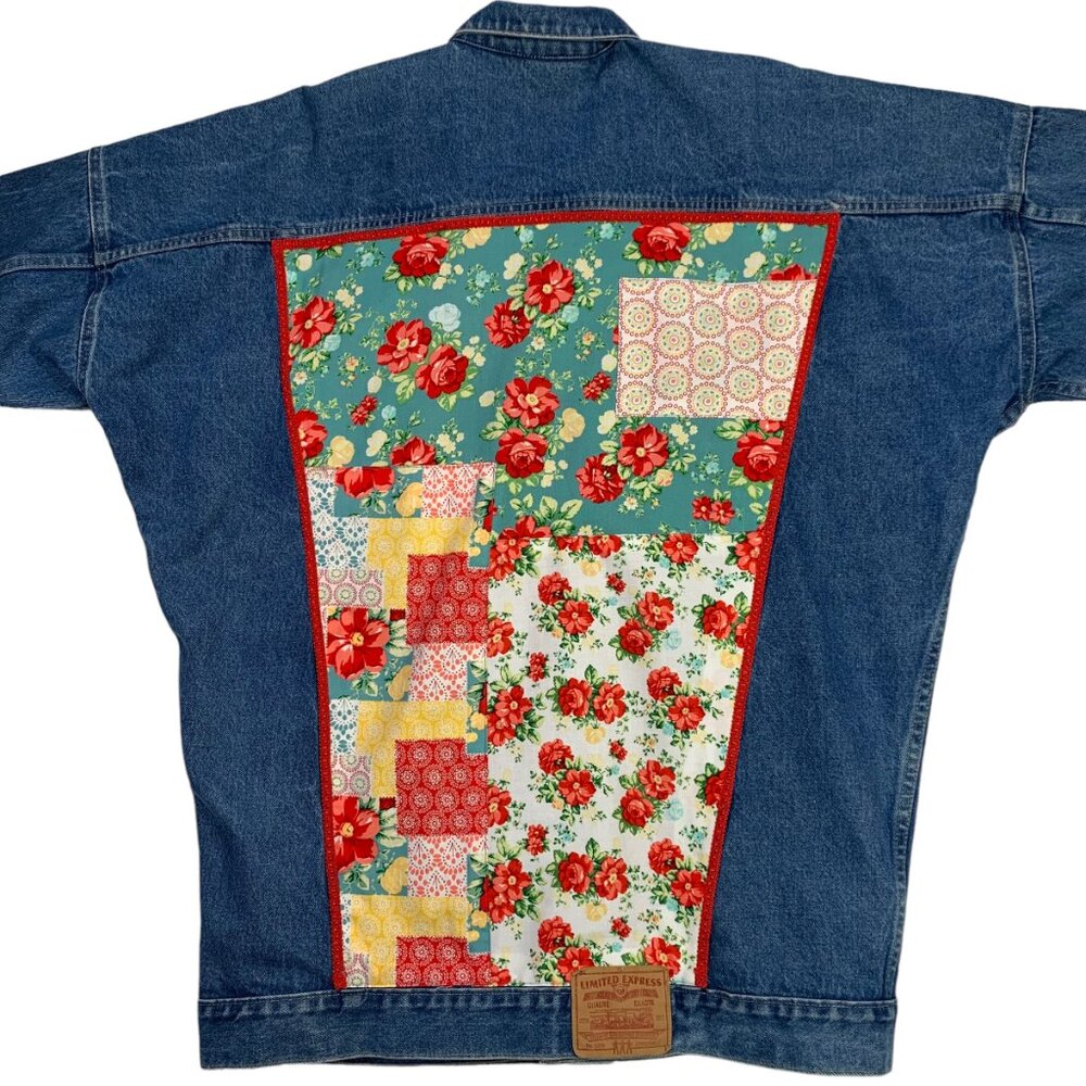 Denim Jacket Patchwork Flowers Pioneer Country Gi… - image 7